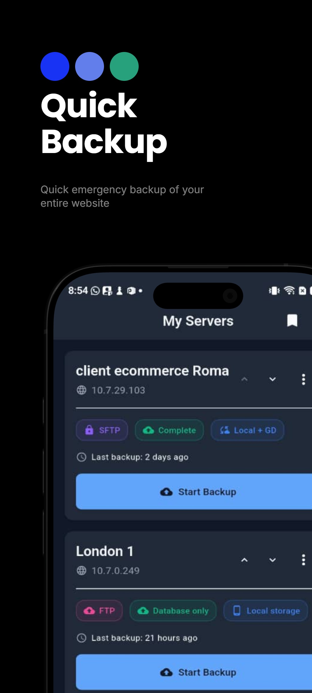 SiteRescue — server cards