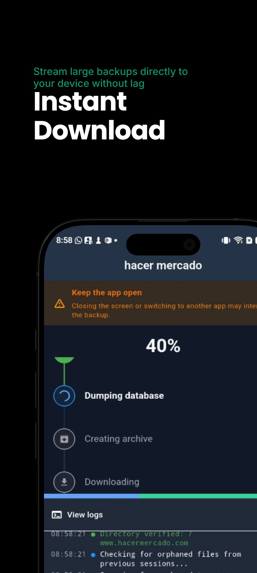 SiteRescue — backup: DB dump phase