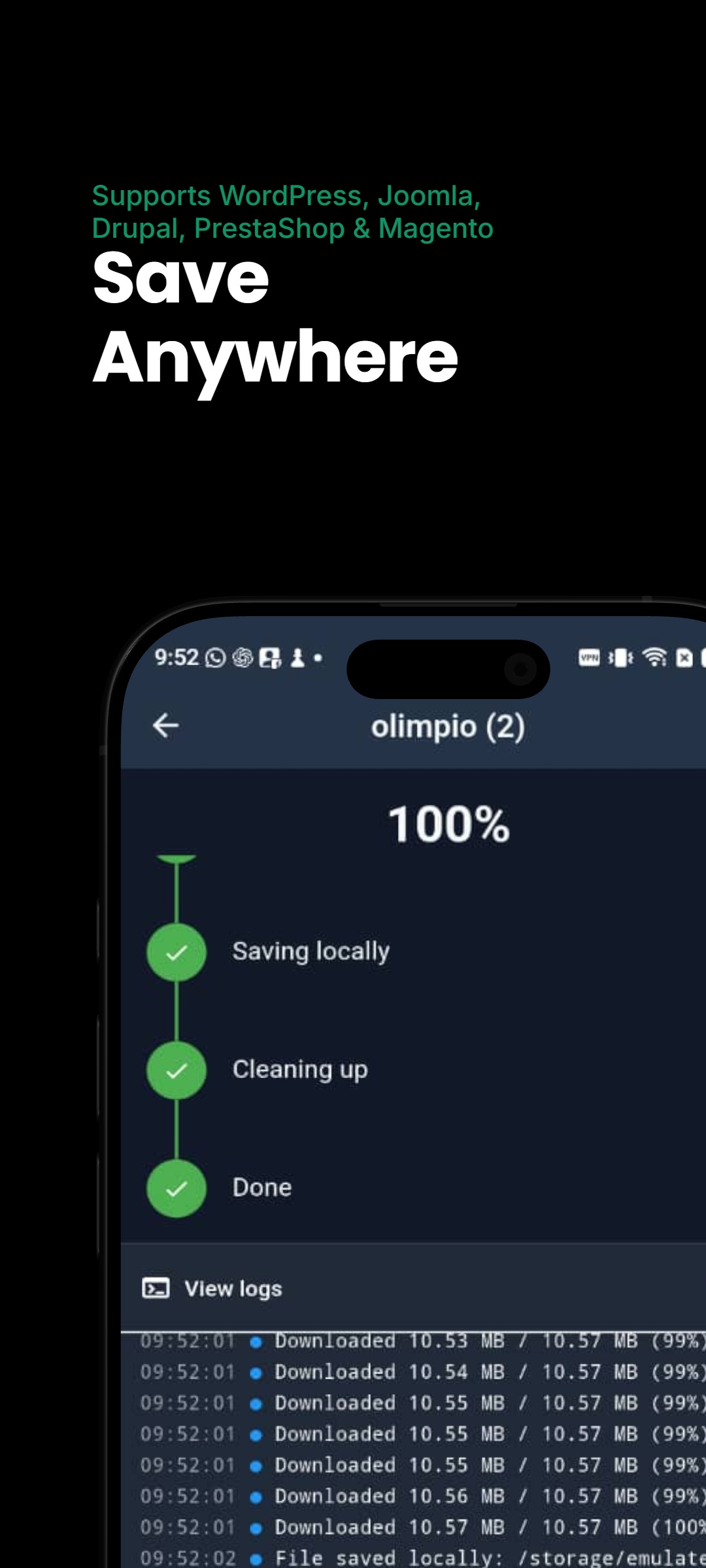 SiteRescue — backup: download phase